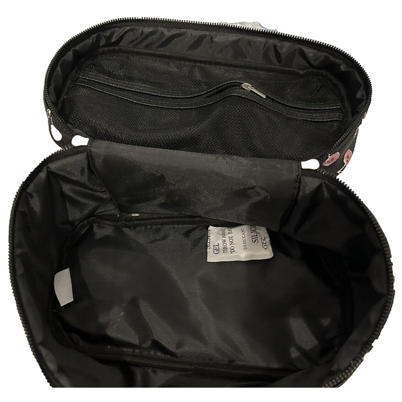 NWT French Connection Black And Blush Pink Floral Zipper Makeup Medium Bag - Picture 7 of 8